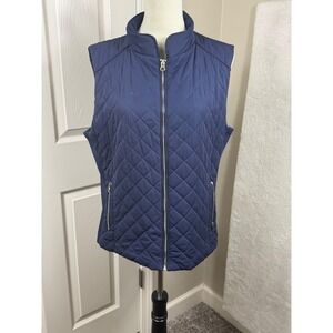 New York & Company‎ Women's L Navy Blue Quilted Vest Padded Sleeveless